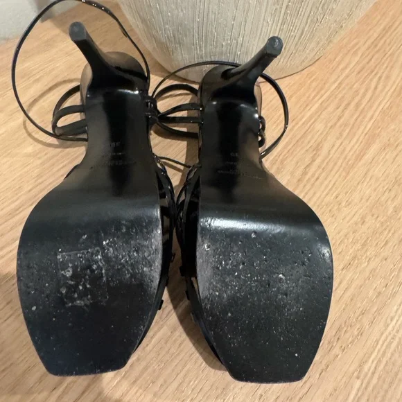 Saint Laurent Black Patent Strappy Platform Heels - Picture 6 of 16
